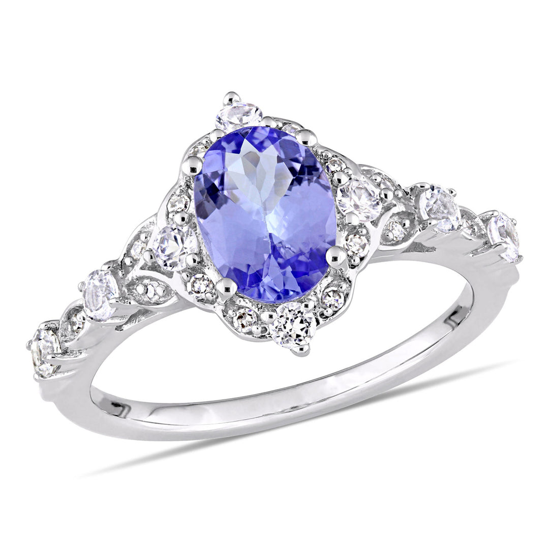 1.65 Carat (ctw) Tanzanite and White Sapphire Ring in 14K White Gold Image 1