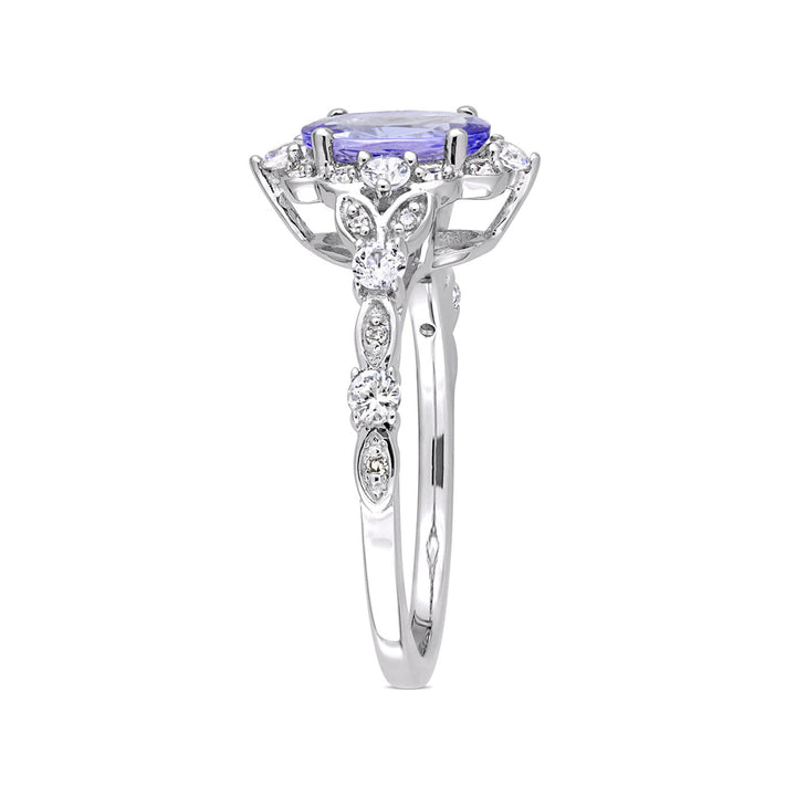 1.65 Carat (ctw) Tanzanite and White Sapphire Ring in 14K White Gold Image 2