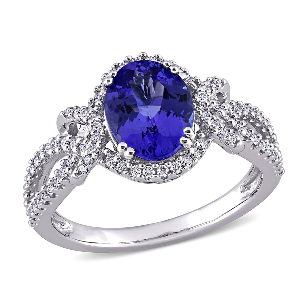 1.79 Carat (ctw) Oval Tanzanite Ring in 14K White Gold with Diamonds Image 1