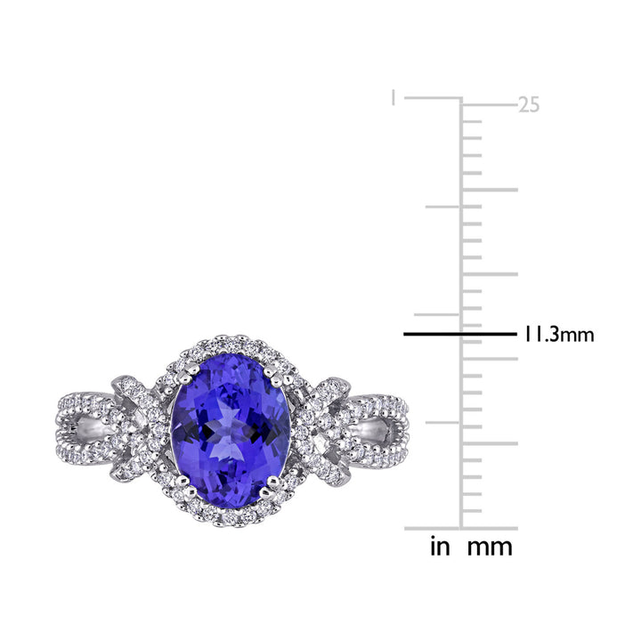 1.79 Carat (ctw) Oval Tanzanite Ring in 14K White Gold with Diamonds Image 3