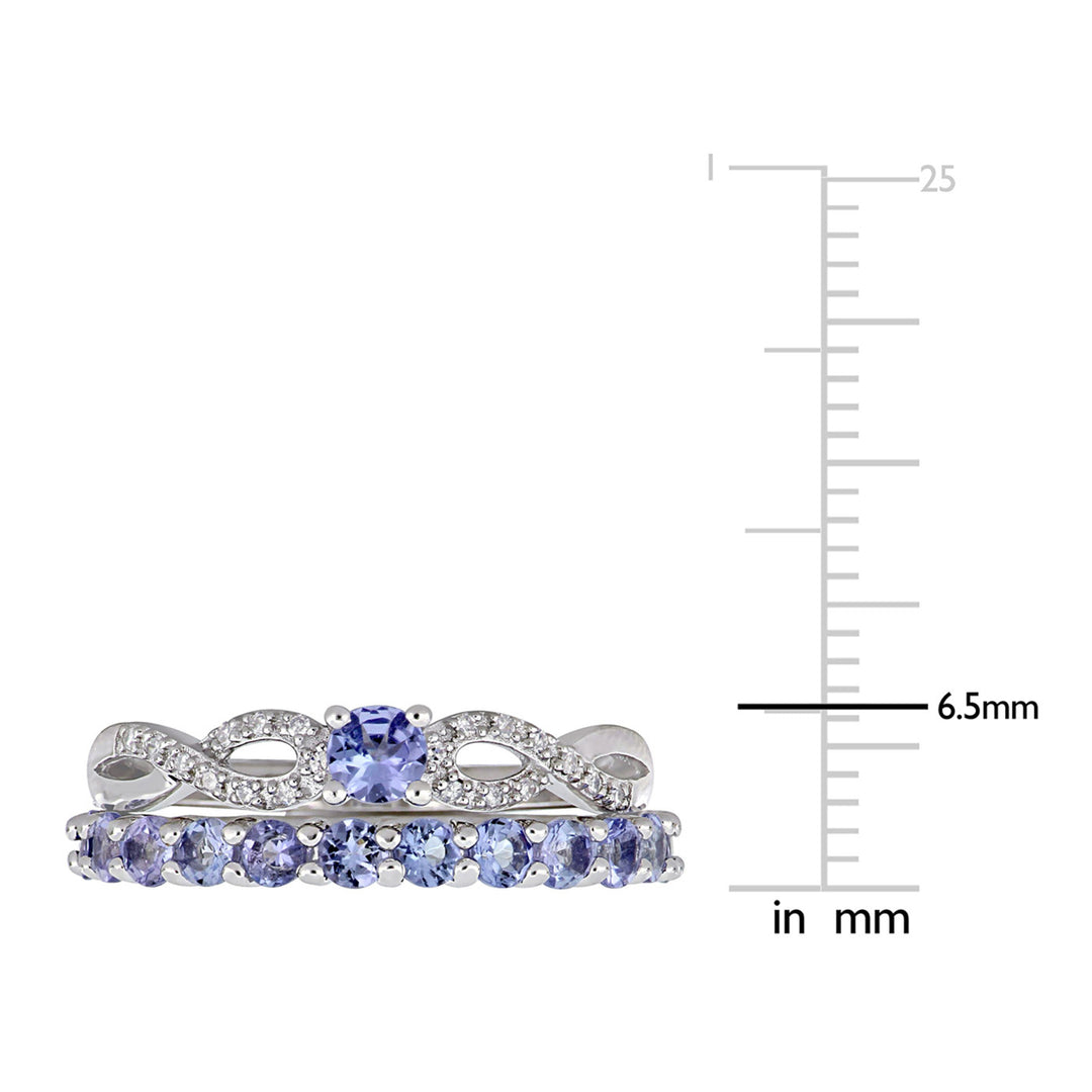 1.00 Carat (ctw) Tanzanite Engagement Ring & Wedding Band Set in Sterling Silver Image 3