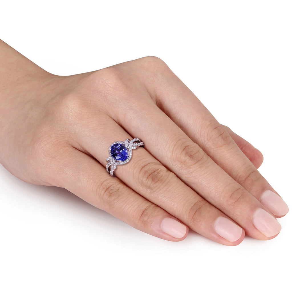 1.79 Carat (ctw) Oval Tanzanite Ring in 14K White Gold with Diamonds Image 4