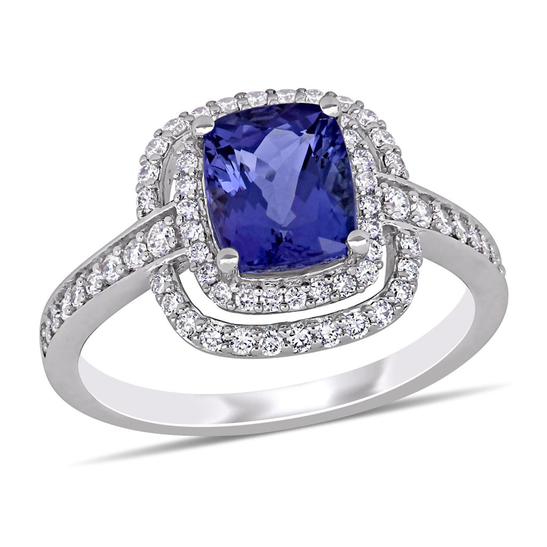 2.12 Carat (ctw) Tanzanite Double Halo Ring in 14K White Gold with Diamonds Image 1