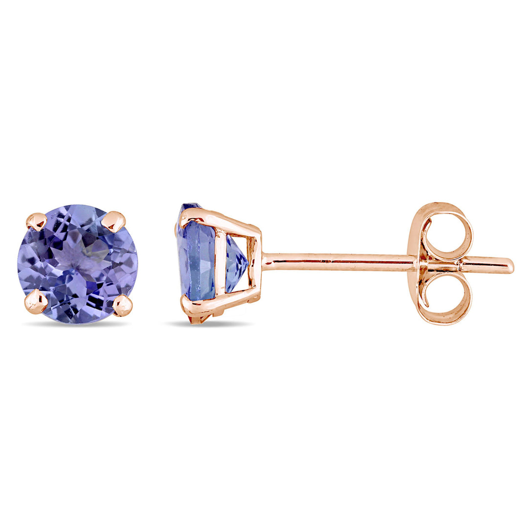 1.05 Carat (ctw) Solitaire Tanzanite Earrings in 14K Rose Pink Gold with Accent Diamonds Image 1