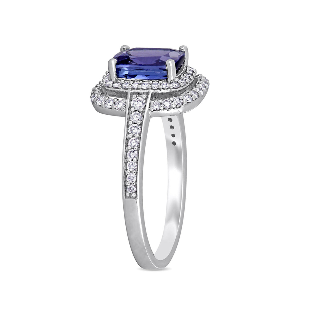 2.12 Carat (ctw) Tanzanite Double Halo Ring in 14K White Gold with Diamonds Image 2