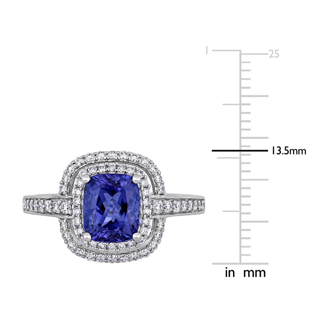 2.12 Carat (ctw) Tanzanite Double Halo Ring in 14K White Gold with Diamonds Image 3
