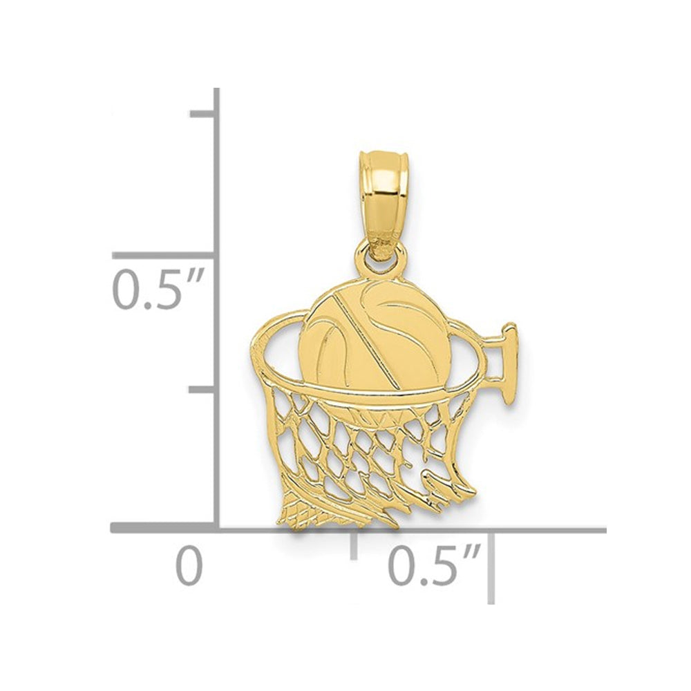 10K Yellow Gold Basketball in Net Pendant Necklace with Chain Image 2