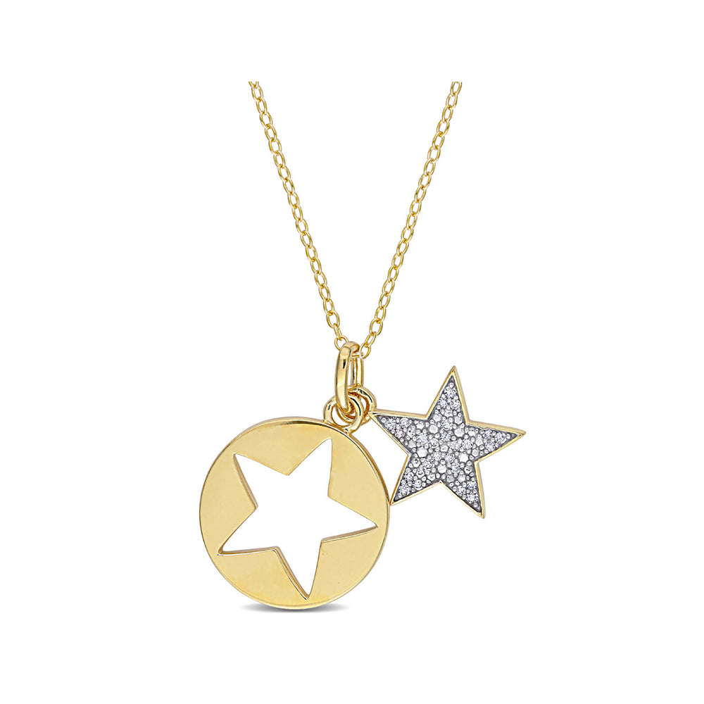 1/10 Carat (ctw) Diamond Star Charm Pendant Necklace in Sterling Silver with Chain Image 2