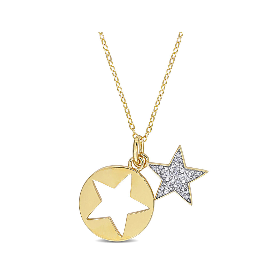 1/10 Carat (ctw) Diamond Star Charm Pendant Necklace in Sterling Silver with Chain Image 2