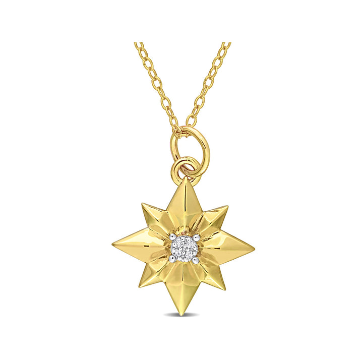 North Star Charm Pendant Necklace in Yellow Plated Sterling Silver Diamond Accent Image 1