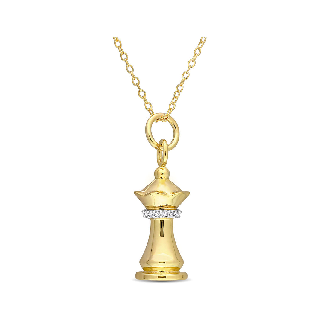 Queen Chess Charm Pendant Necklace in Yellow Plated Silver with Diamond Accent Image 1