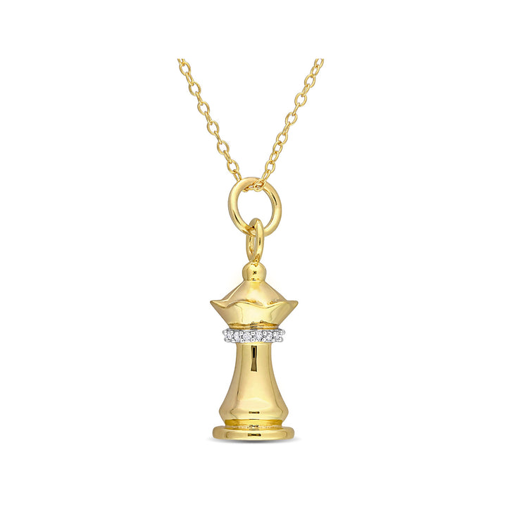 Queen Chess Charm Pendant Necklace in Yellow Plated Silver with Diamond Accent Image 1