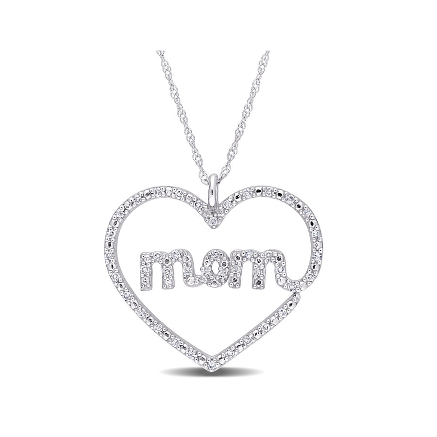 1/5 Carat (ctw) Diamond Heart MOM Pendant Necklace in 10K White Gold r with Chain Image 1