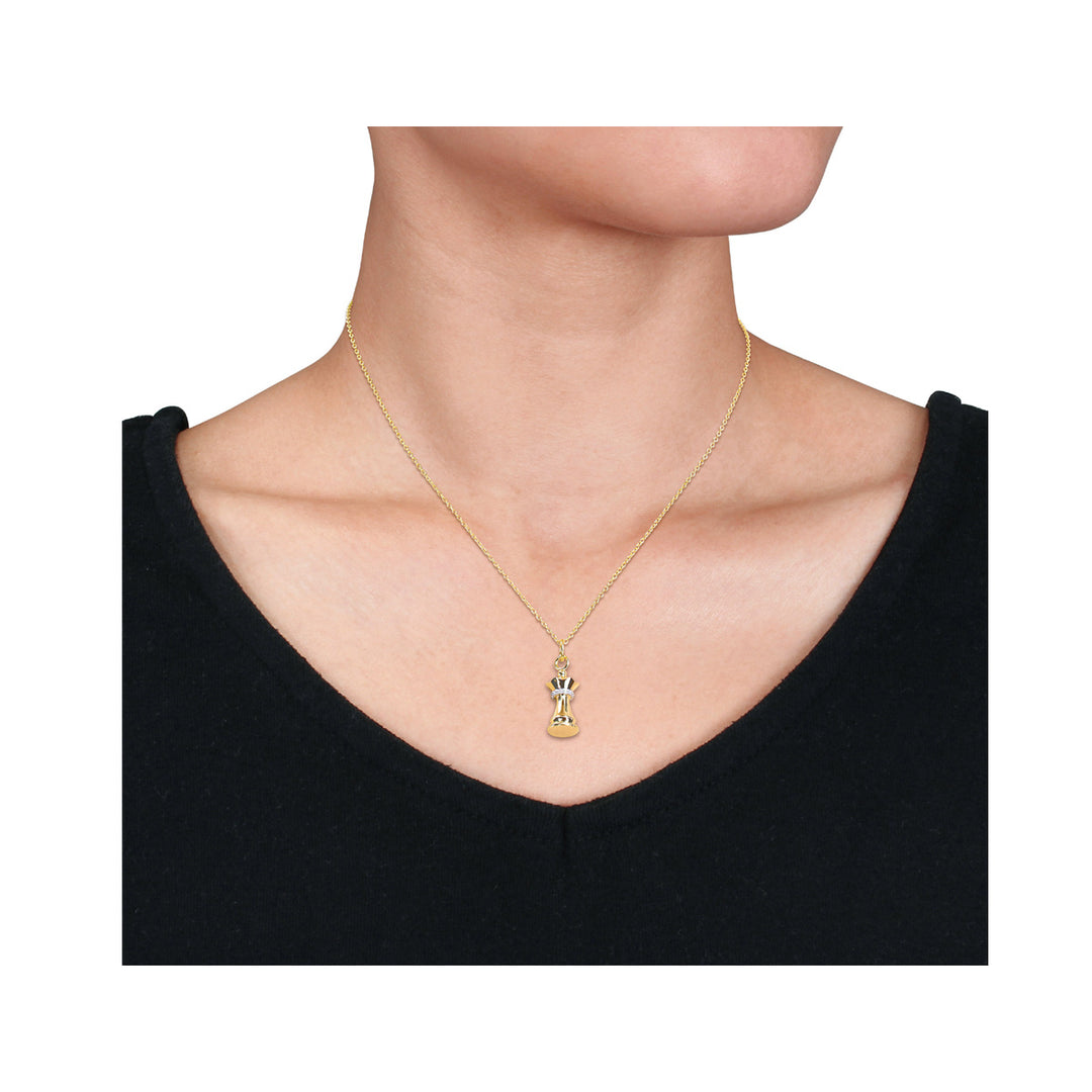 Queen Chess Charm Pendant Necklace in Yellow Plated Silver with Diamond Accent Image 2