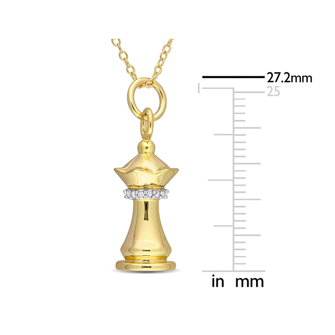 Queen Chess Charm Pendant Necklace in Yellow Plated Silver with Diamond Accent Image 3