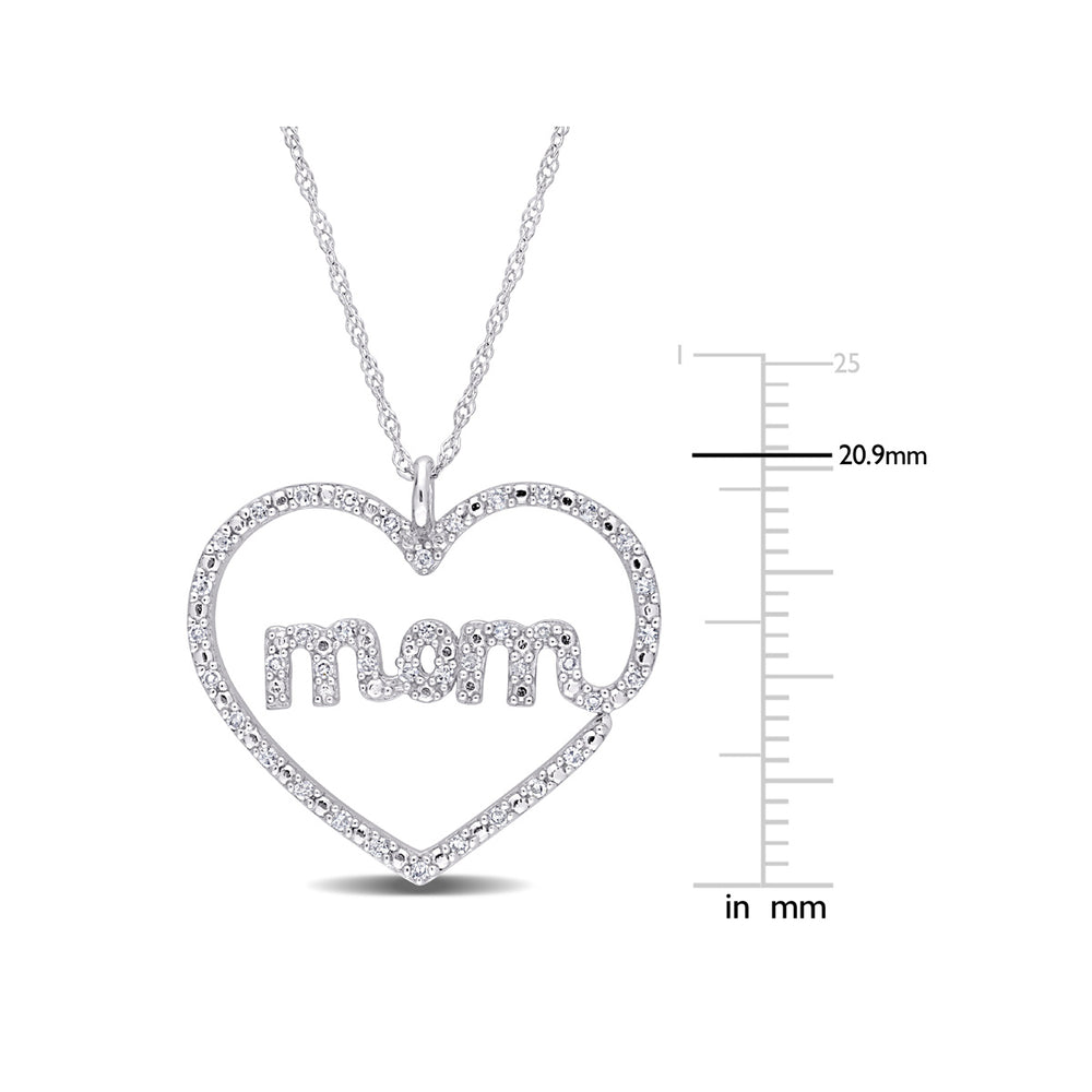 1/5 Carat (ctw) Diamond Heart MOM Pendant Necklace in 10K White Gold r with Chain Image 2