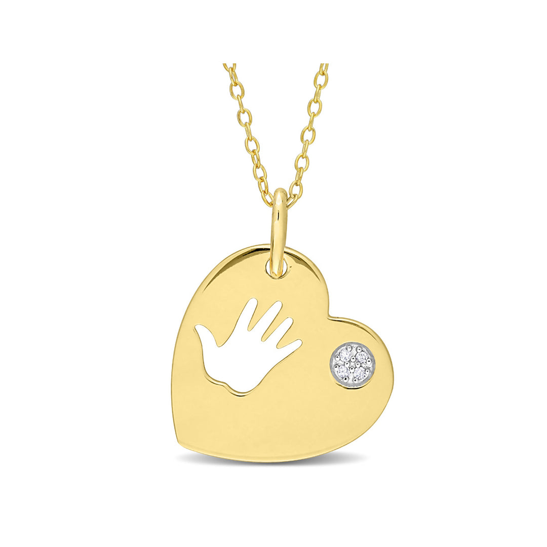 Hand Heart Charm Pendant Necklace in Yellow Plated Sterling Silver with Chain Image 1