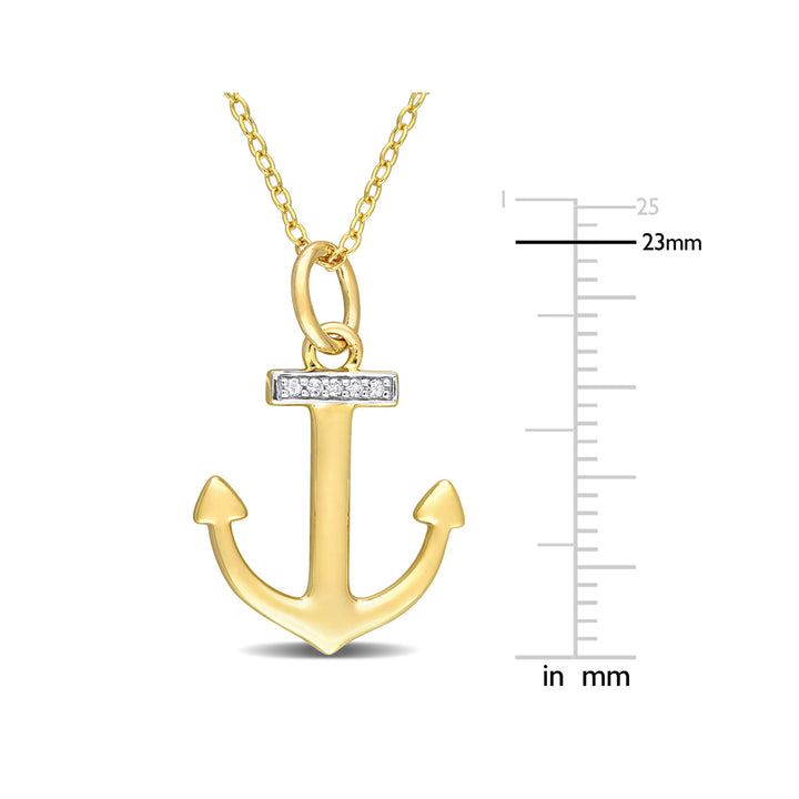 Anchor Charm Pendant Necklace in Yellow Plated Silver with Diamond Accent Image 2