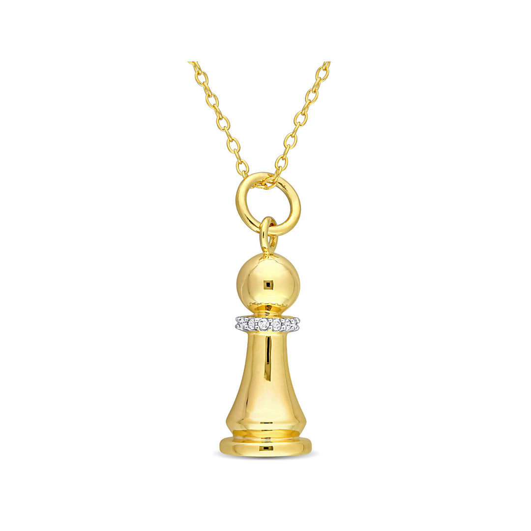 King Chess Charm Pendant Necklace in Yellow Plated Silver with Diamond Accent Image 1