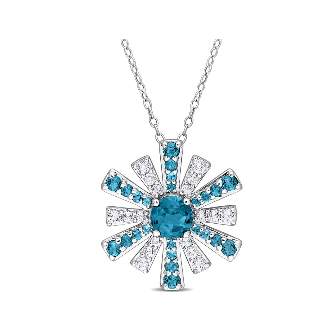 2.37 Carat (ctw) London Blue and White Topaz Starburst Pendant Necklace in Sterling Silver with Chain Image 1