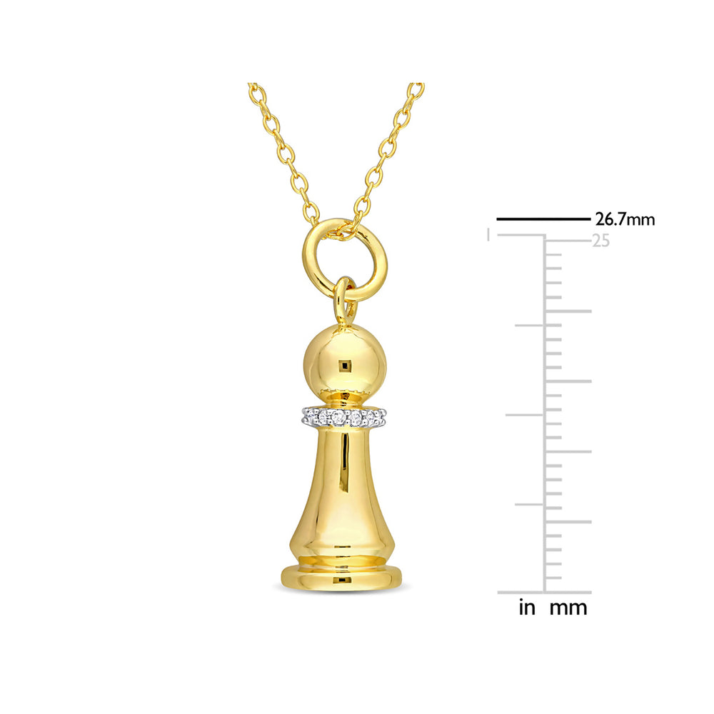 King Chess Charm Pendant Necklace in Yellow Plated Silver with Diamond Accent Image 2