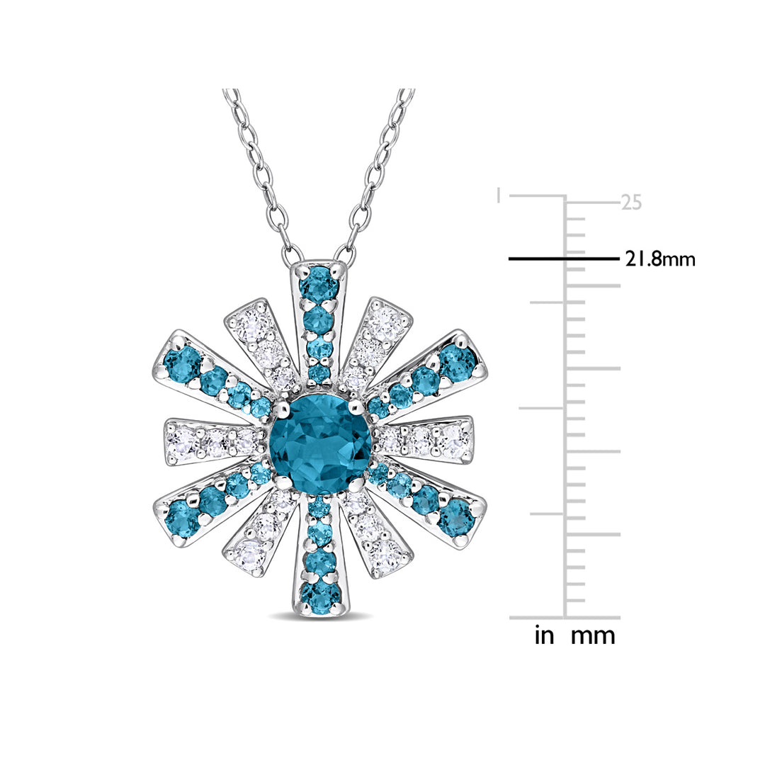 2.37 Carat (ctw) London Blue and White Topaz Starburst Pendant Necklace in Sterling Silver with Chain Image 2