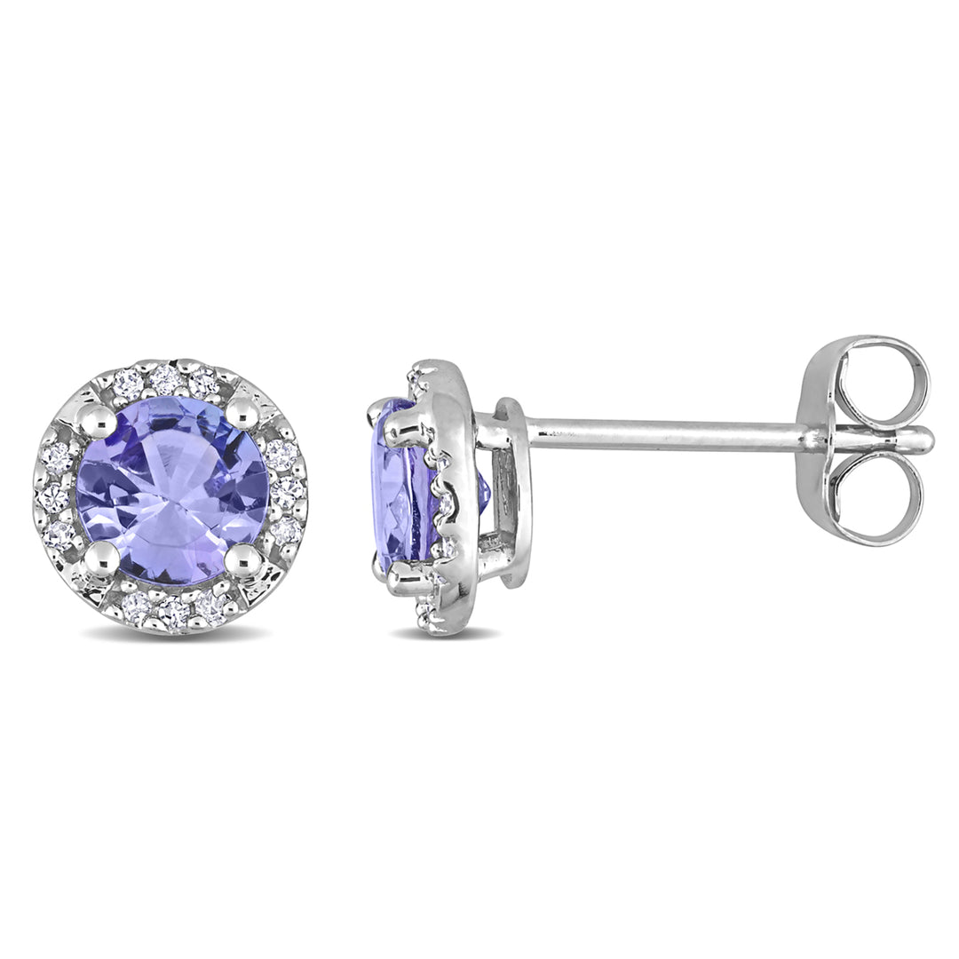 1.05 Carat (ctw) Tanzanite Halo Earrings in 10K White Gold with Accent Diamonds Image 1