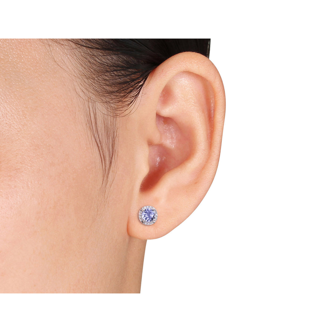 1.05 Carat (ctw) Tanzanite Halo Earrings in 10K White Gold with Accent Diamonds Image 3