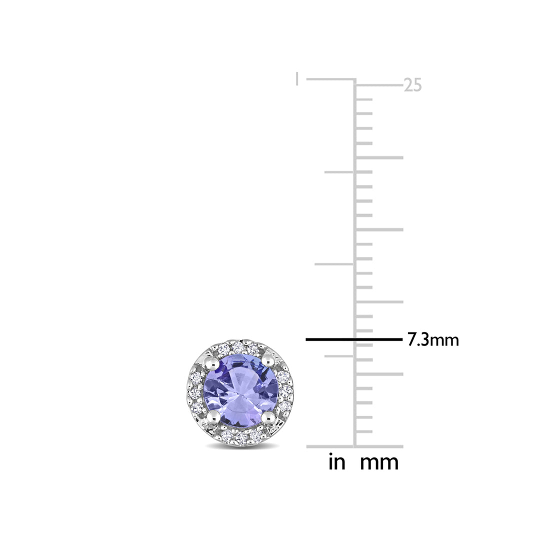 1.05 Carat (ctw) Tanzanite Halo Earrings in 10K White Gold with Accent Diamonds Image 4