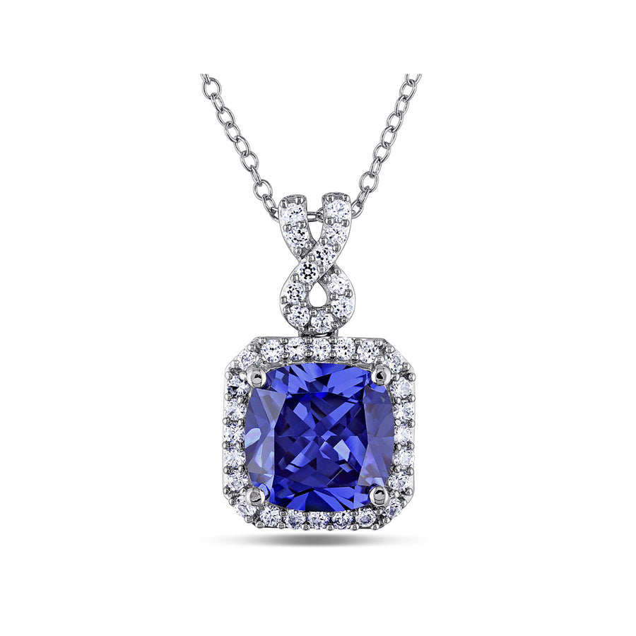 5.70 Carat (ctw) Lab-Created Tanzanite and White Sapphire Pendant Necklace in Sterling Silver with Chain Image 1