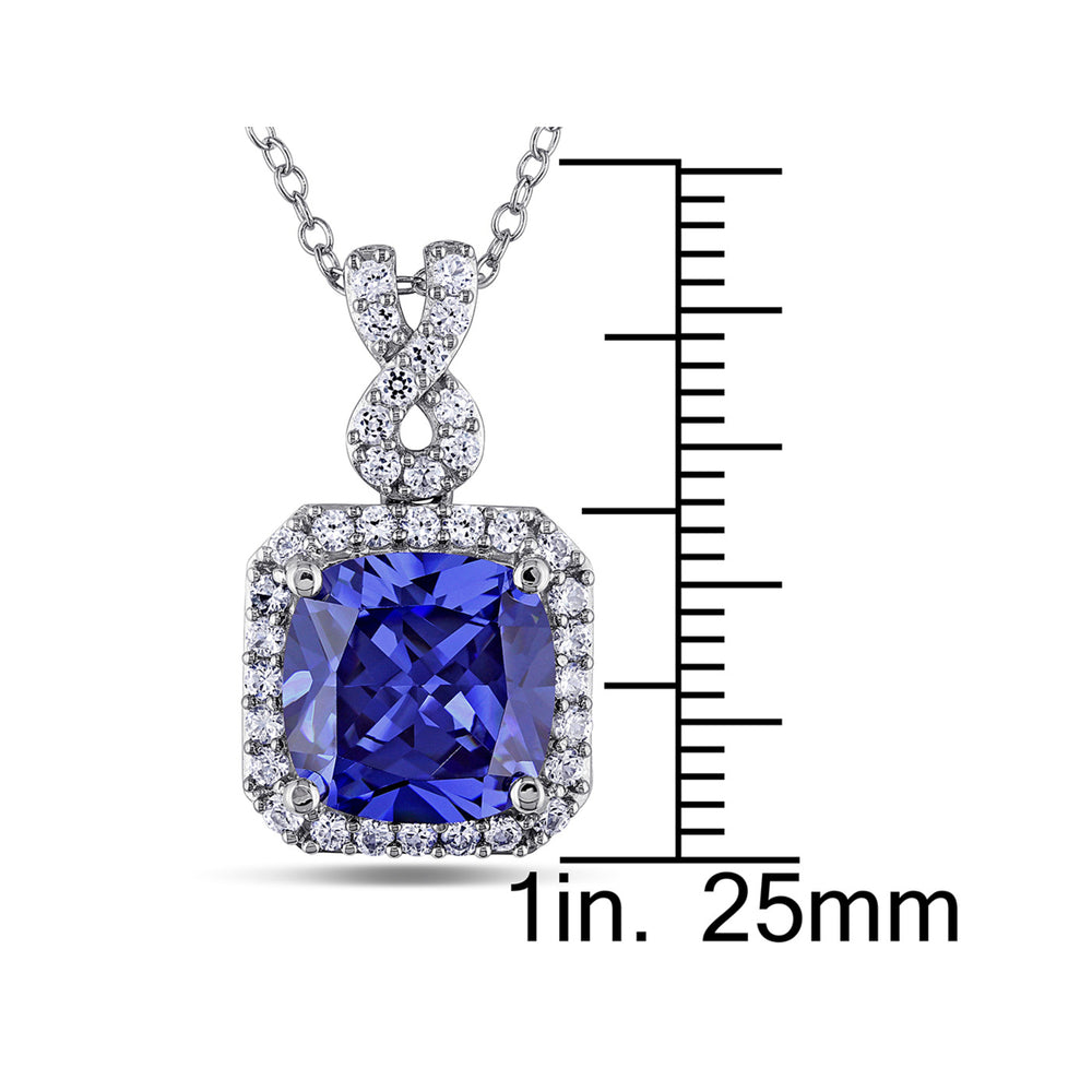 5.70 Carat (ctw) Lab-Created Tanzanite and White Sapphire Pendant Necklace in Sterling Silver with Chain Image 2