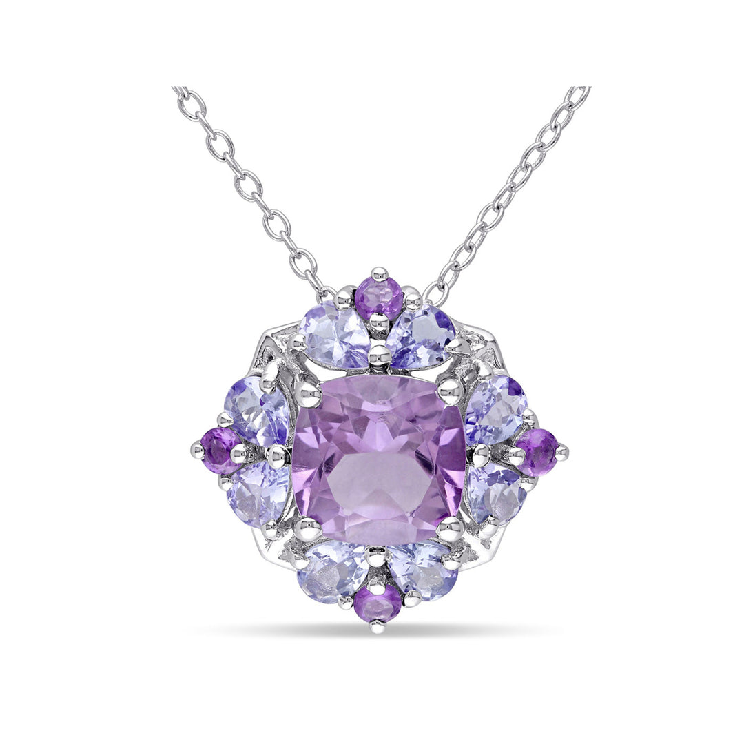 2.95 Carat (ctw) Amethyst and Tanzanite Pendant Necklace in Sterling Silver with Chain Image 1