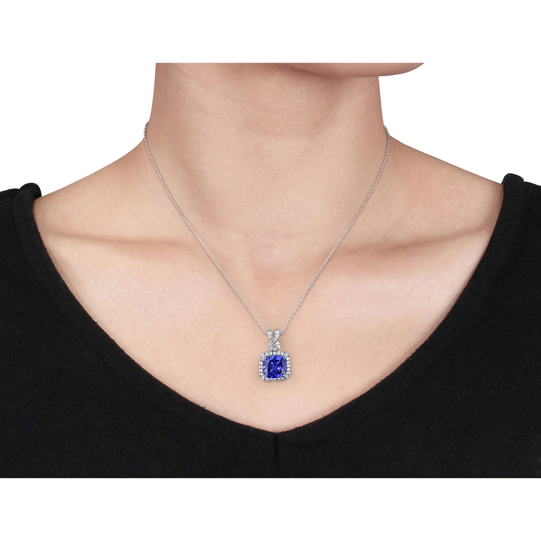 5.70 Carat (ctw) Lab-Created Tanzanite and White Sapphire Pendant Necklace in Sterling Silver with Chain Image 3