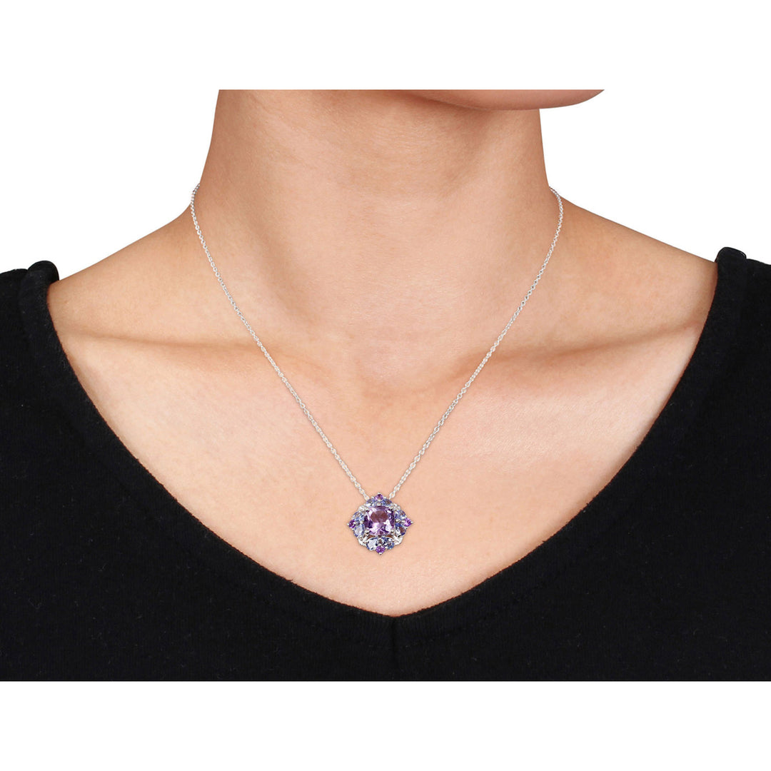 2.95 Carat (ctw) Amethyst and Tanzanite Pendant Necklace in Sterling Silver with Chain Image 3