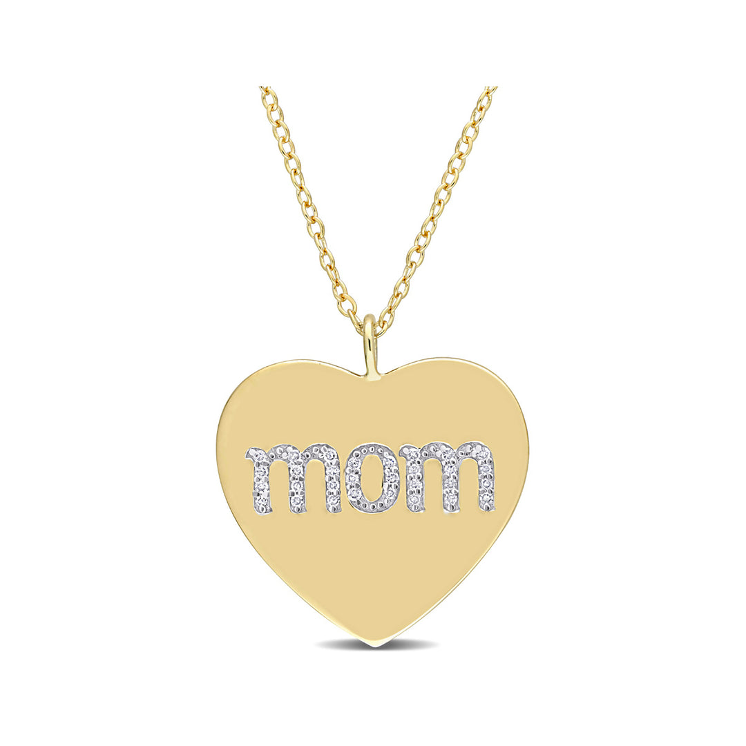 1/10 Carat (ctw) Diamond Heart MOM Pendant Necklace in Yellow Plated Sterling Silver with Chain Image 1