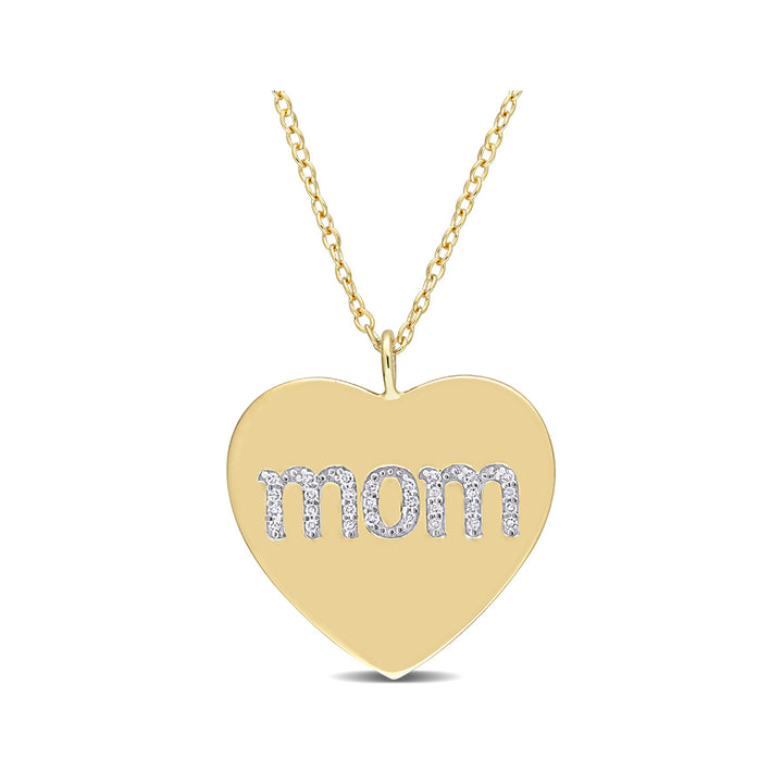 1/10 Carat (ctw) Diamond Heart MOM Pendant Necklace in Yellow Plated Sterling Silver with Chain Image 1