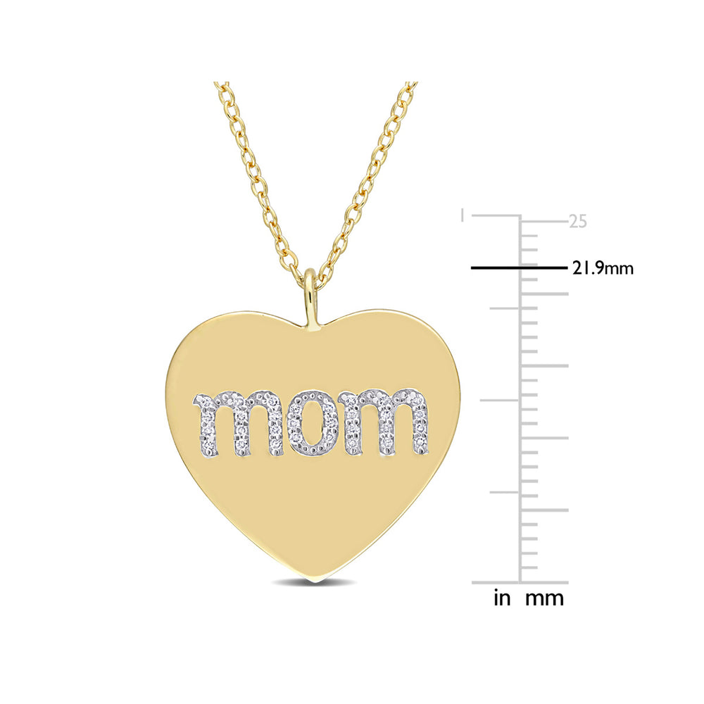 1/10 Carat (ctw) Diamond Heart MOM Pendant Necklace in Yellow Plated Sterling Silver with Chain Image 2