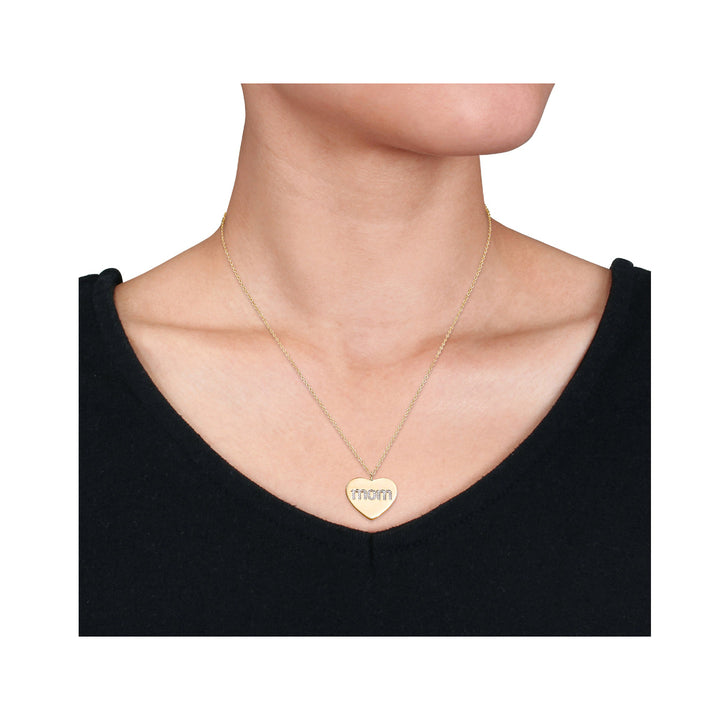 1/10 Carat (ctw) Diamond Heart MOM Pendant Necklace in Yellow Plated Sterling Silver with Chain Image 3
