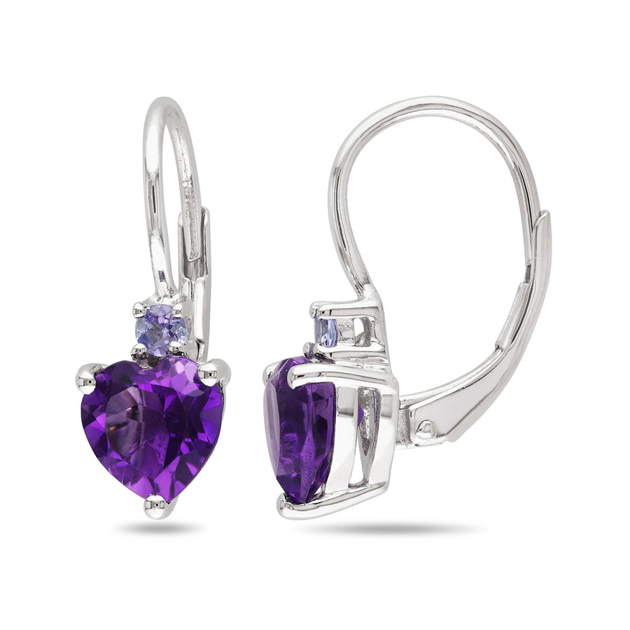 2.60 Carat (ctw) Amethyst and Tanzanite Leverback Earrings in Sterling Silver Image 1