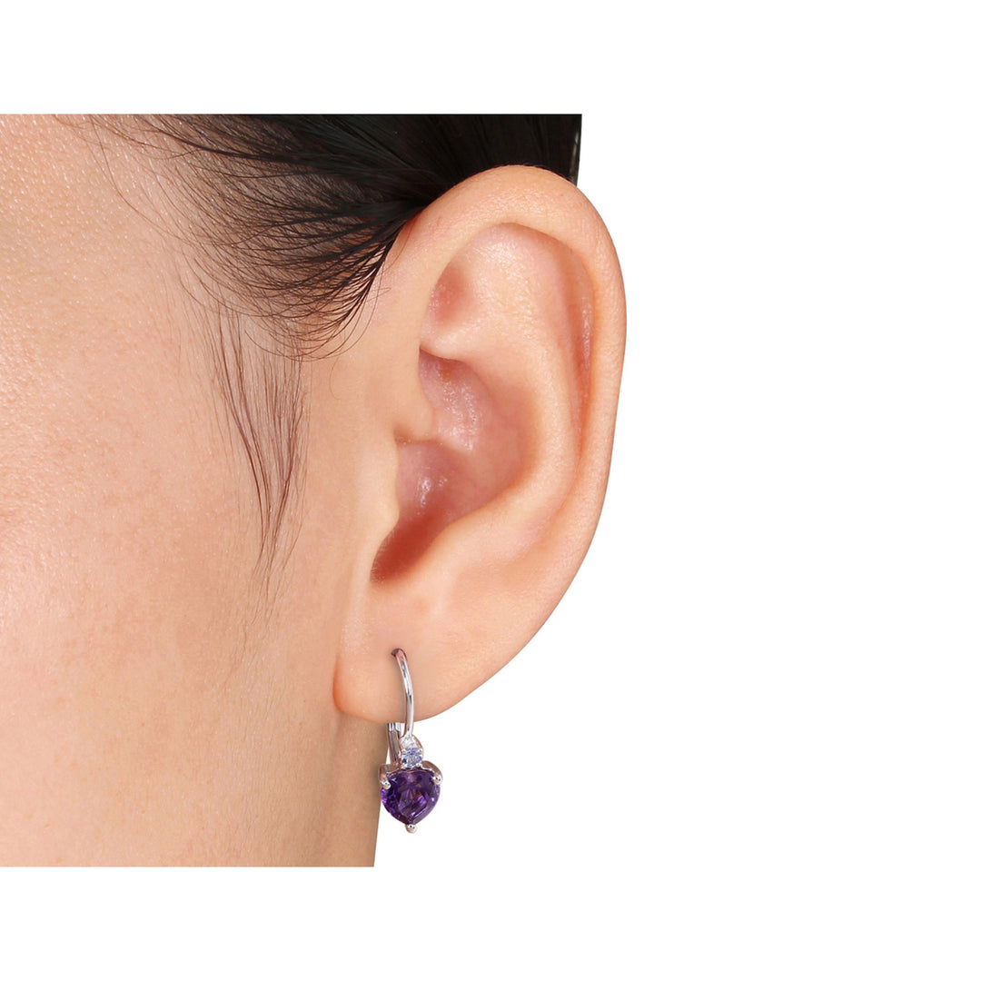 2.60 Carat (ctw) Amethyst and Tanzanite Leverback Earrings in Sterling Silver Image 4