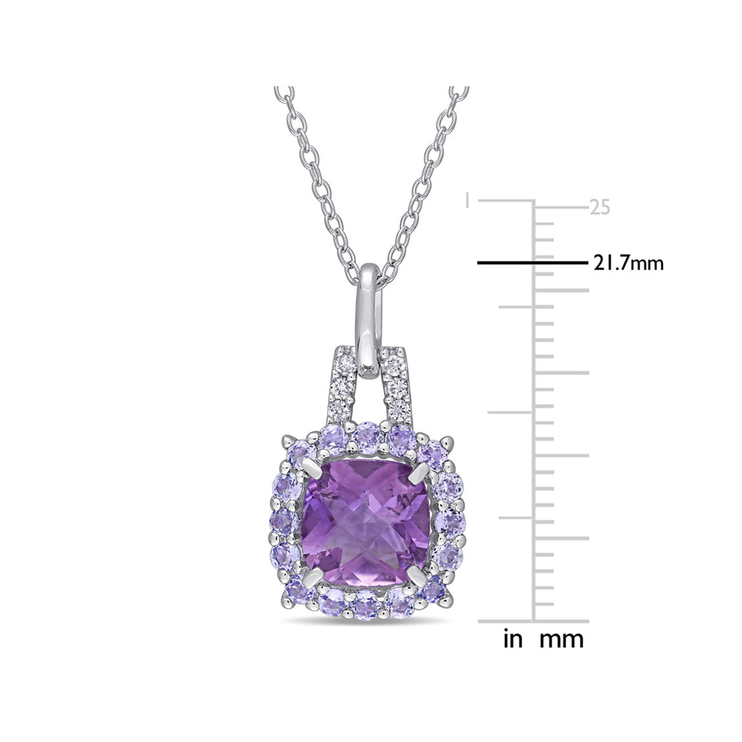 2.30 Carat (ctw) Amethyst and Tanzanite Halo Pendant Necklace in Sterling Silver with Chain Image 2