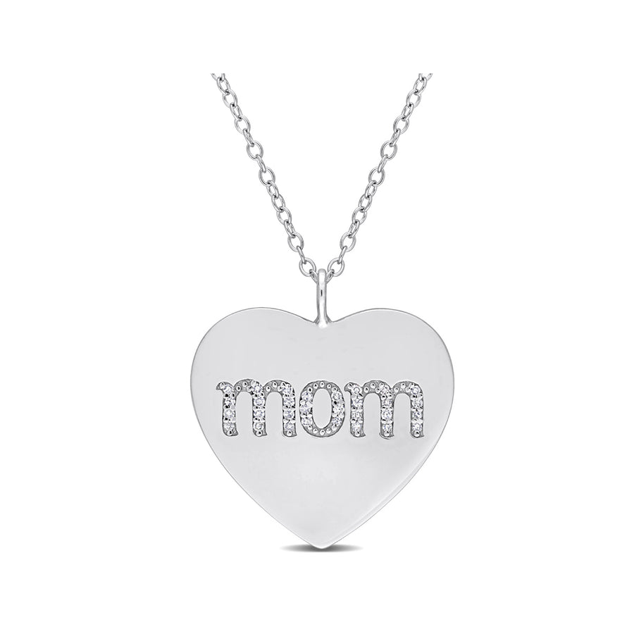 1/10 Carat (ctw) Diamond Heart MOM Pendant Necklace in Sterling Silver with Chain Image 1