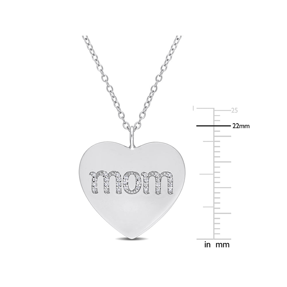 1/10 Carat (ctw) Diamond Heart MOM Pendant Necklace in Sterling Silver with Chain Image 2