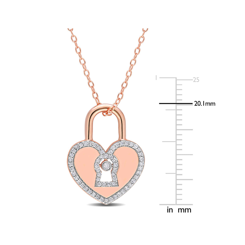 1/5 Carat (ctw) Diamond Heart Lock Pendant Necklace in Pink Plated Sterling Silver with Chain Image 2
