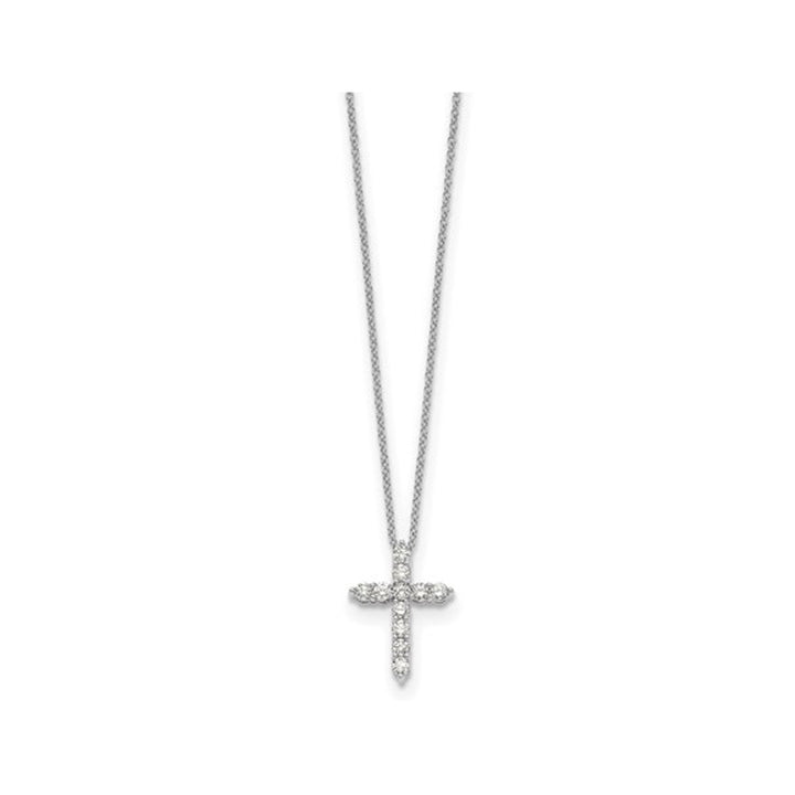 1/2 Carat (ctw) Lab-Grown Diamond Cross Pendant Necklace in 14K White Gold with Chain Image 3