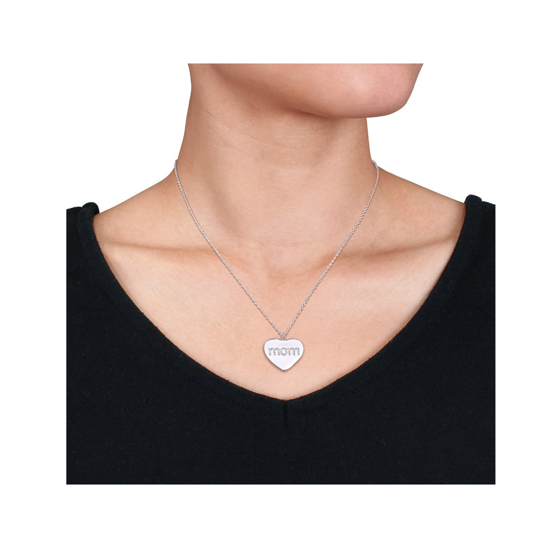 1/10 Carat (ctw) Diamond Heart MOM Pendant Necklace in Sterling Silver with Chain Image 3