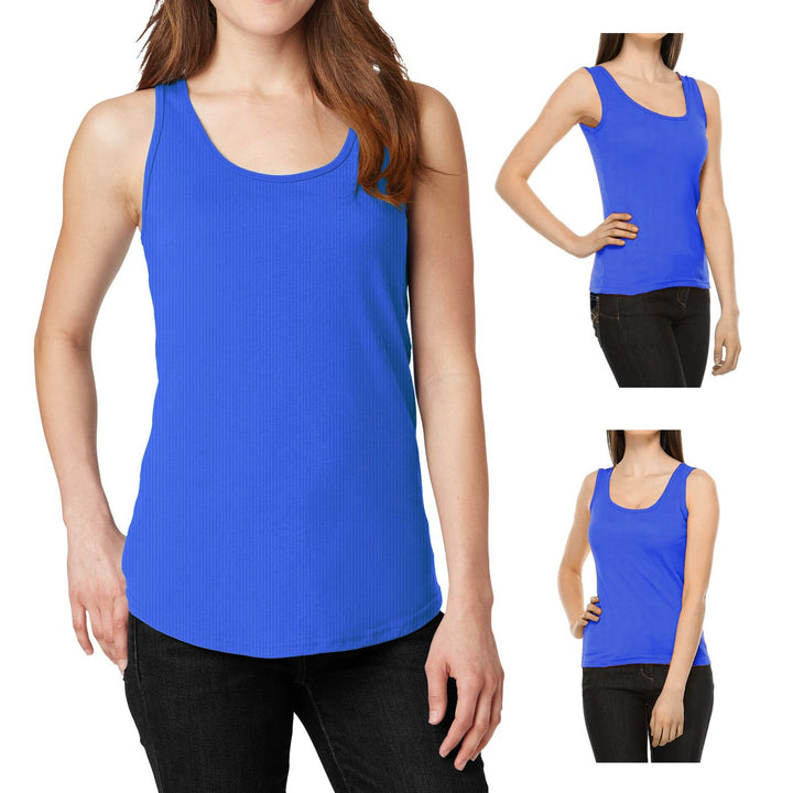 12-Pack Womens Ribbed 100% Cotton Racerback Tank Tops Image 4