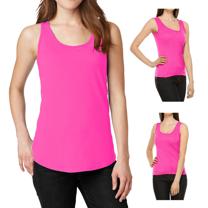 12-Pack Womens Ribbed 100% Cotton Racerback Tank Tops Image 6