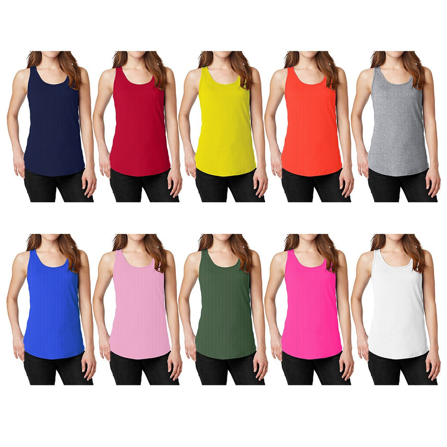 12-Pack Womens Ribbed 100% Cotton Racerback Tank Tops Image 1