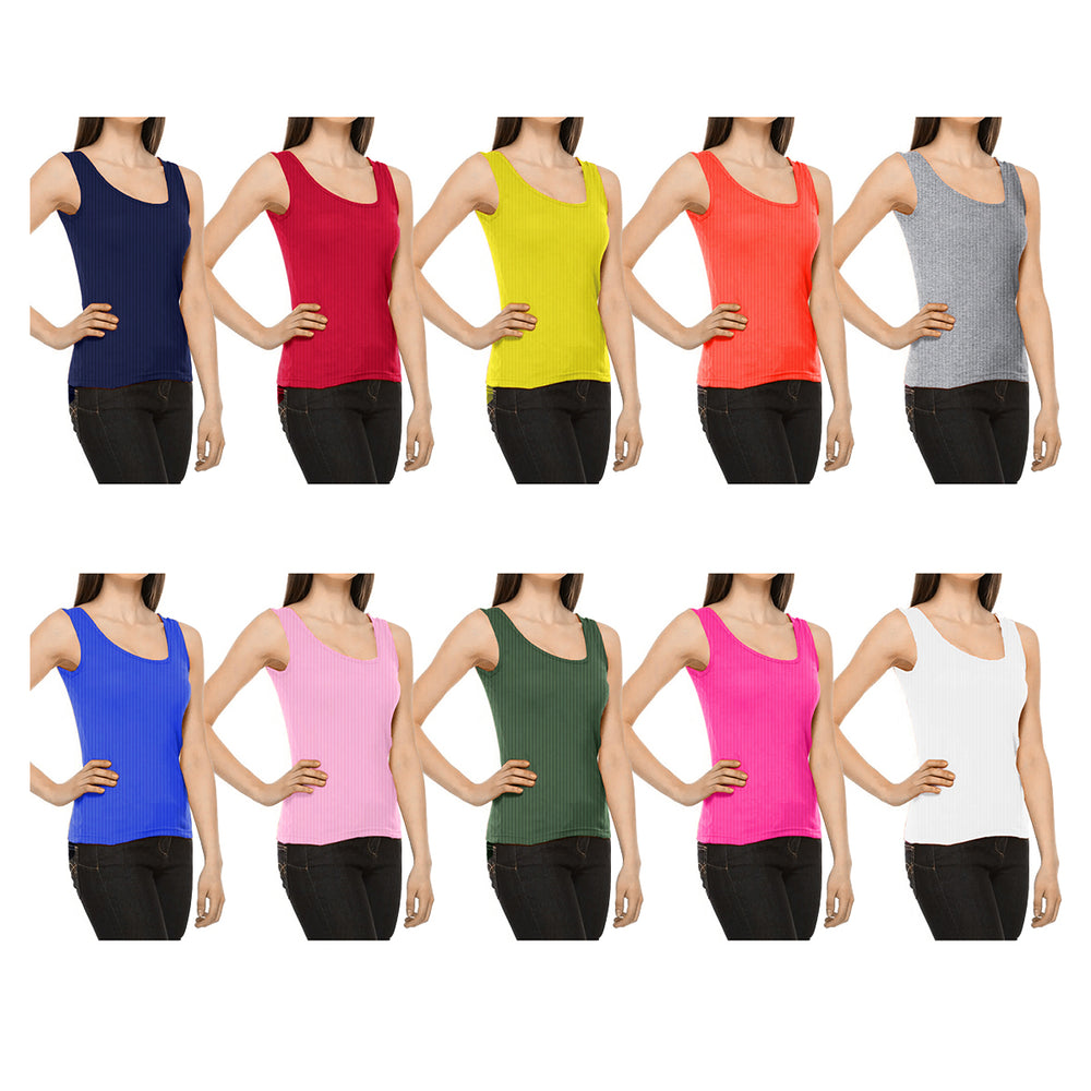 12-Pack Womens Ribbed 100% Cotton Racerback Tank Tops Image 2